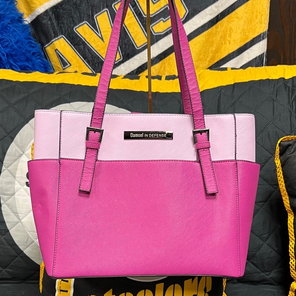 Damsel In Defense Handbags - Damsel in Defense Two-Tone Pink Tote Bag